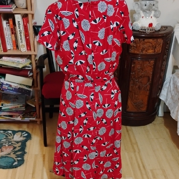 Talbots Red and White Patterned Midi Dress - Picture 3 of 4